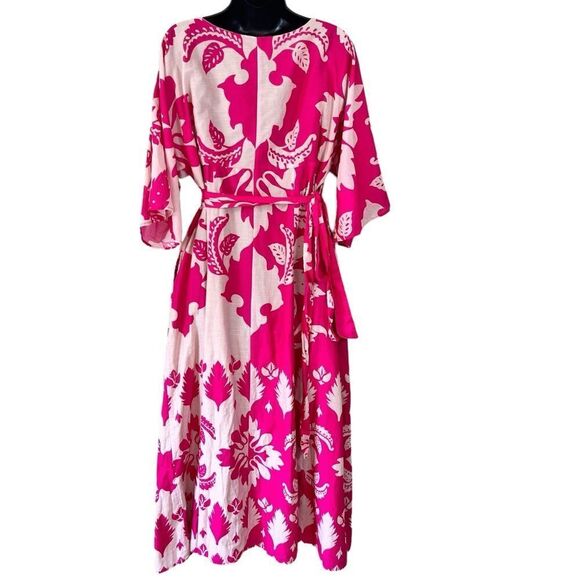 eShakti WAYWARD FANCIES Floral Tile Print Cotton Voile Wrap Dress - Picture 12 of 13